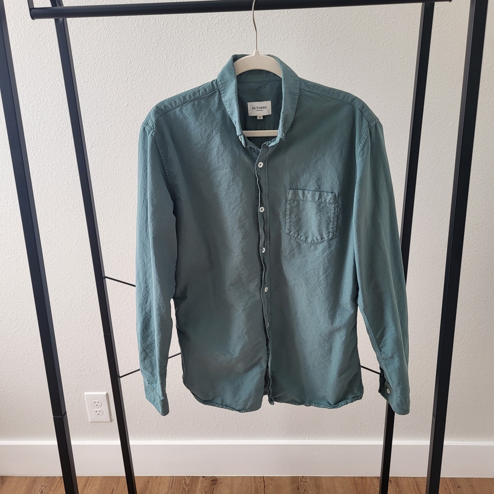 Men's Octobre Editions Charlie Button-Down Shirt Green Clay